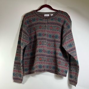 Croft & Barrow Wool Cardigan Knit Pattern with Heather Brown Embroidered Flowers